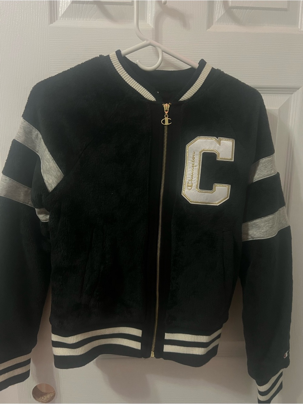 Champion Black Jacket with Silver Stripes & White Trim